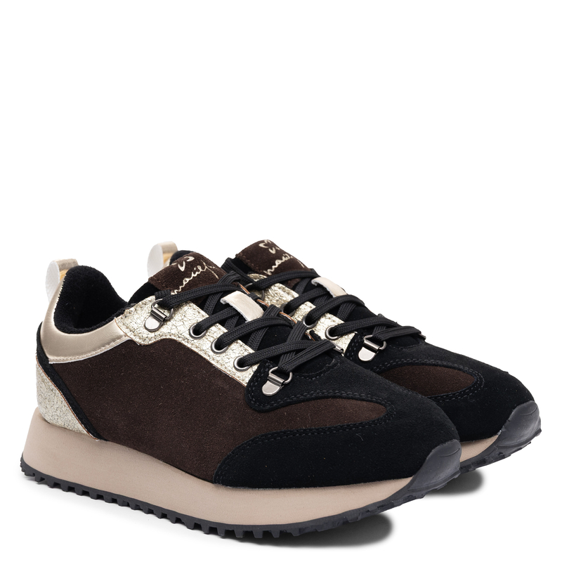 Maciejka Sneakersy Damskie Brązowe ze Złotymi Wstawkami M7360-02/00-7