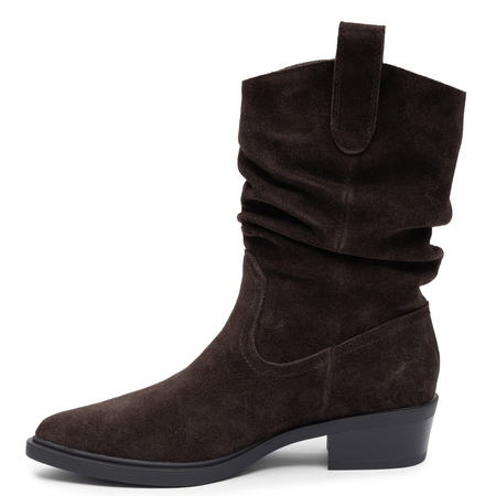 Sergio Leone Suede Insulated Slouchy Western Ankle Boots Chocolate Brown BT-16-S-CZEKO