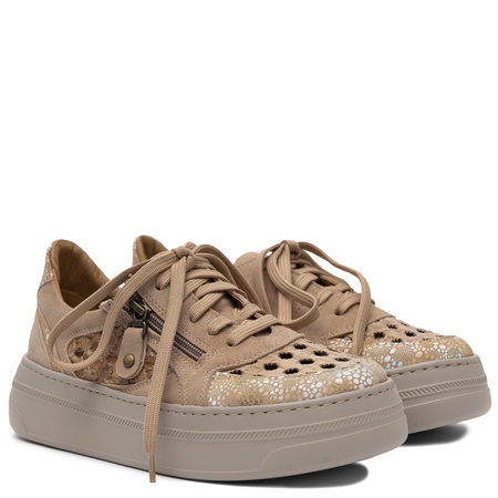 Maciejka Leather Perforated Sneakers Platform Beige 07317-04/00-1