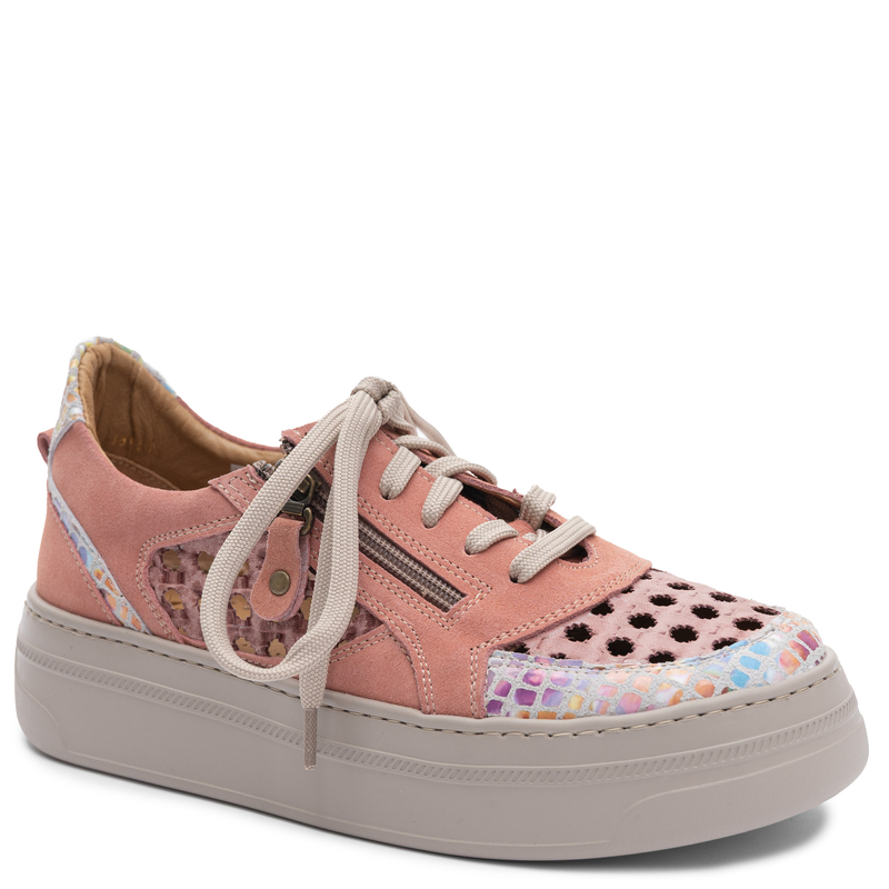 Maciejka Skórzane Półbuty Ażurowe Sneakersy Na Platformie Różowe 07317-15/00-1