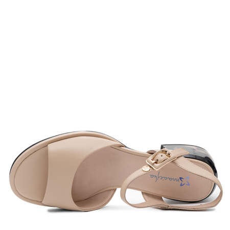 Maciejka Leather Block-Heel Sandals With Strap Beige K7523-04/00-1