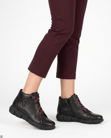 Maciejka Leather Elastic Laces Ankle Boots Side Zip Black P7240-01/00-1