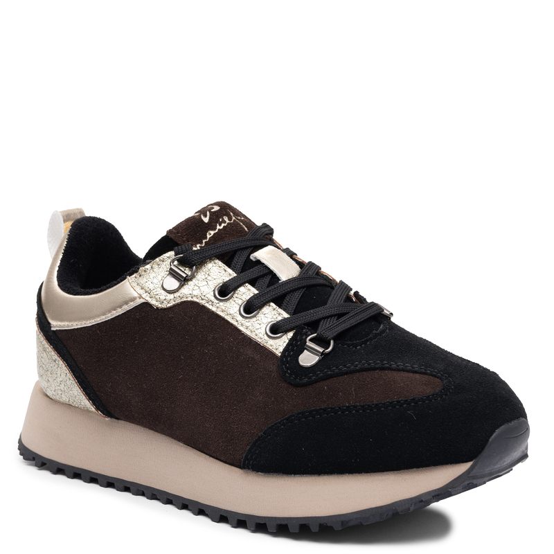 Maciejka Sneakersy Damskie Brązowe ze Złotymi Wstawkami M7360-02/00-7