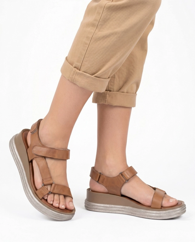 Maciejka Fashion Leather Wedge Sandals Tan L7634-29/00-1