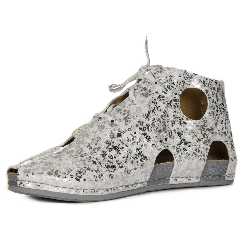 Maciejka Unique Cut-Out Leather Shoes Peep-Toe Silver 3426S-35/00-6