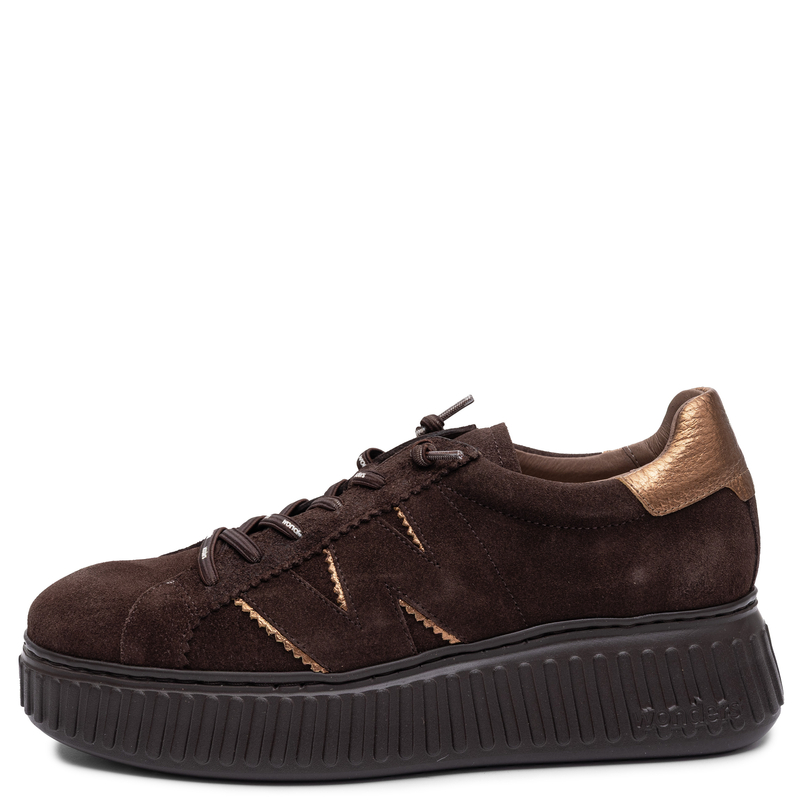 Wonders Comfortable Leather Platform Sneakers Brown A-5201-Tes-Oro