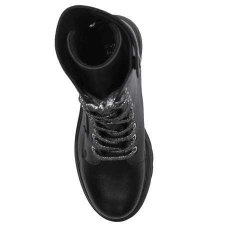 Maciejka Skórzane Botki na Platformie z Wysoką Cholewką Czarny 06676-01/00-8