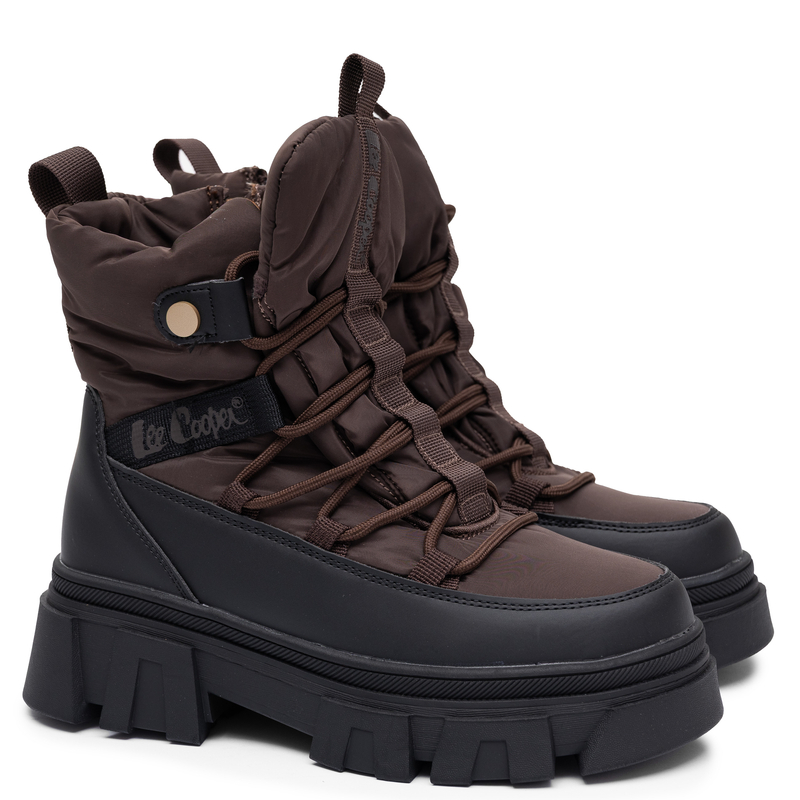Lee Cooper Women Insulated Platform Snow Boots Lace-Up Ankle Boots Brown Black LCJ-26-01-4631LA
