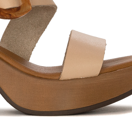 Maciejka Leather High Block Heel Sandals with Tortoiseshell Buckle, Beige L5245-04-00-0