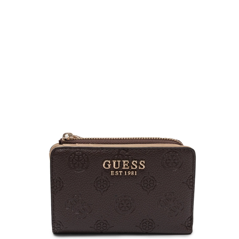 Guess Elegancki Kompaktowy Portfel Damski Z Logo Brązowy PD2222156-BROWN LOGO