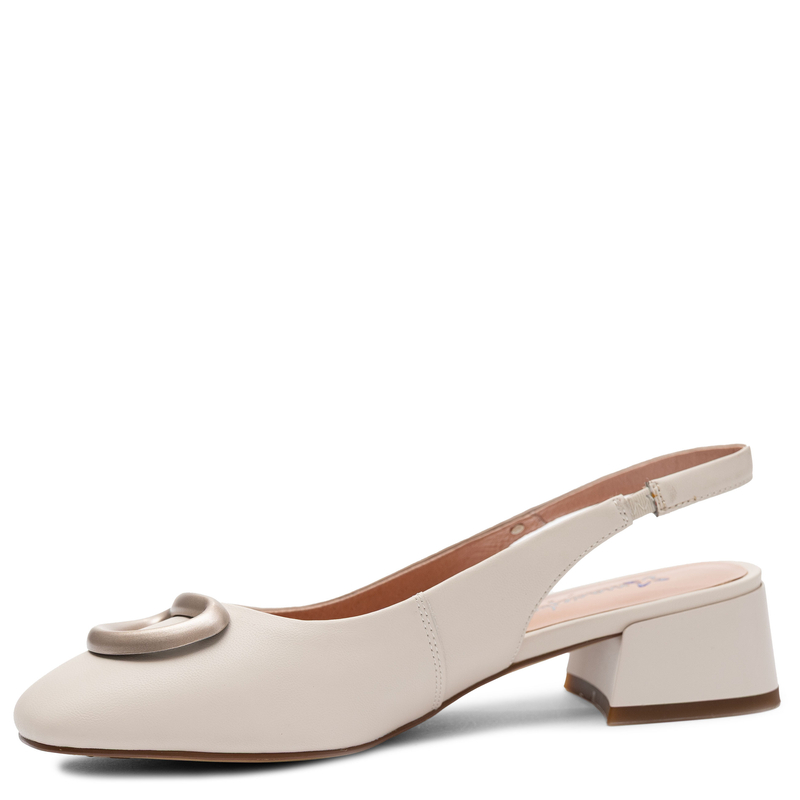 Maciejka Skórzane Slingback Czółenka na Klocku Beżowe K7474-04/00-1