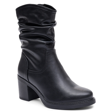 Sergio Leone Eleganckie Skórzane Botki Damskie Marszczona Cholewka Czarne BT-60-S-BLK