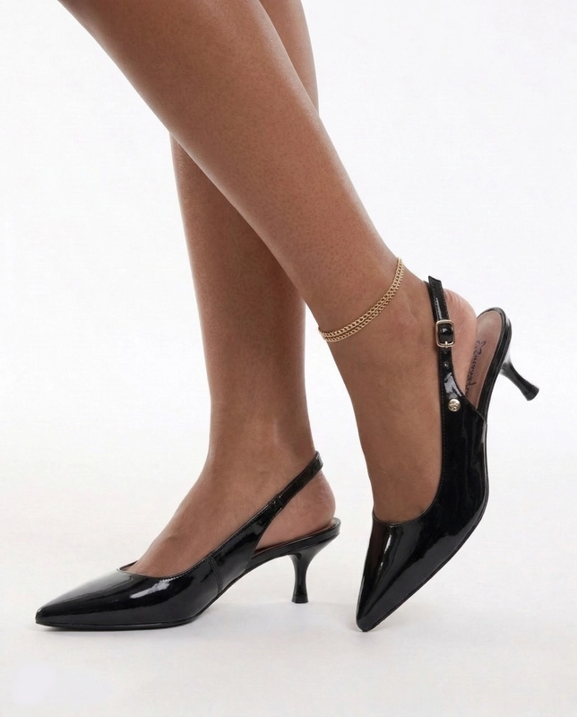 Maciejka Leather Patent Slingback Pumps on Stiletto Black K7448-01/00-1