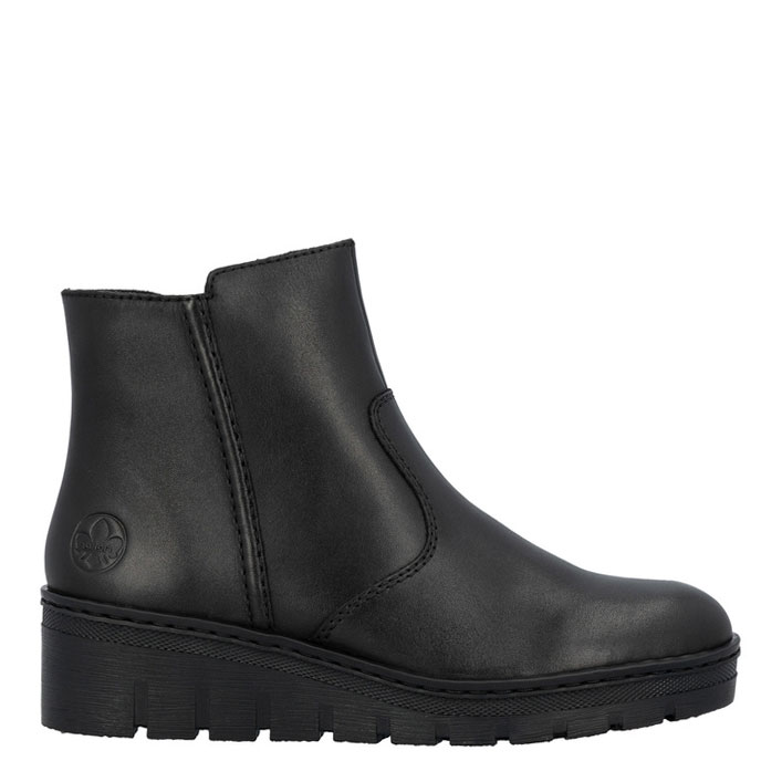 Rieker Skórzane Botki Ocieplane na Platformie Czarne X9165-01-BLACK