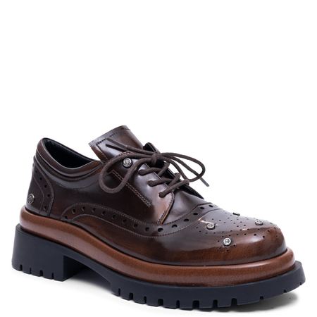 Maciejka Women's Leather Platform Shoes Elegant Brown Lace-Up K7725-02/00-1