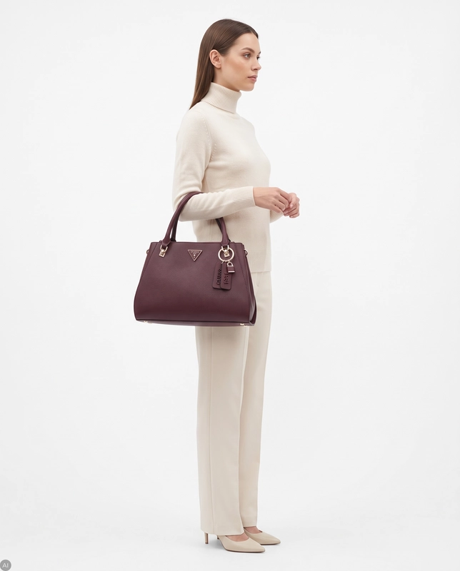 Guess Elegancka Torebka Damska Kuferek Faktura Saffiano Bordowa HWZG9672070-BURG