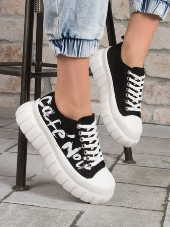 CAFENOIR Trampki Damskie Sneakersy Nero Czarne