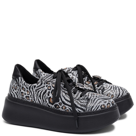 Maciejka Damskie Skórzane Sneakersy Na Platformie Biało-Czarne 6191W-25/00-8