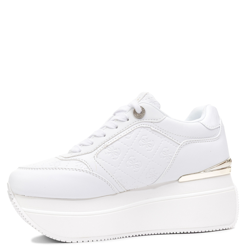 Guess Platform Quilted Monogram Sneakers Metallic Heel White FLPC10FAL12 WHITE