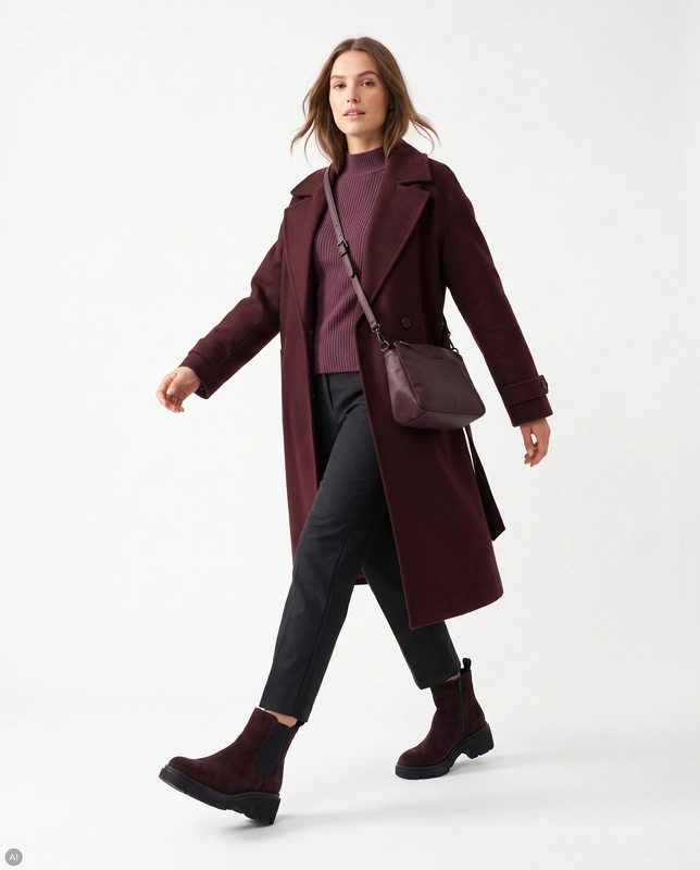 Maciejka Suede Block Heel Chelsea Boots Burgundy P7879-23/00-7
