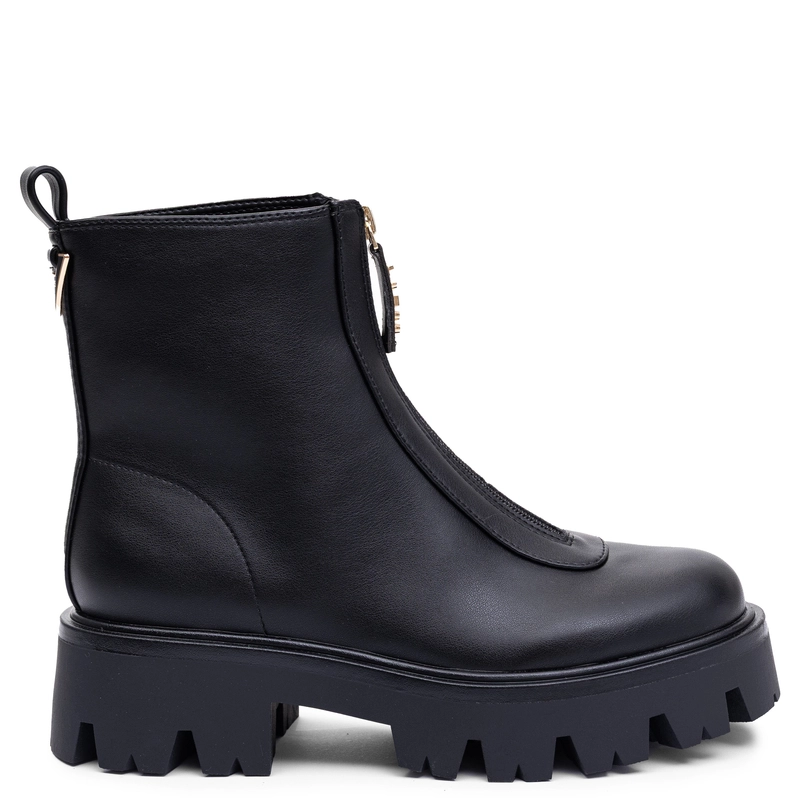Guess Stylish Women's Platform Ankle Boots With Golden Front Zipper Black FLFRR2-ELE10-BLK