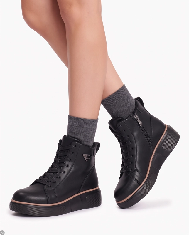 Filippo Comfortable Leather Ankle Boots On Platform Warm Black DBT6452-26-BK