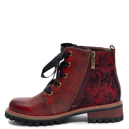 Maciejka Women's Insulated Leather Ankle Boots Floral Burgundy K7687-08/00-7
