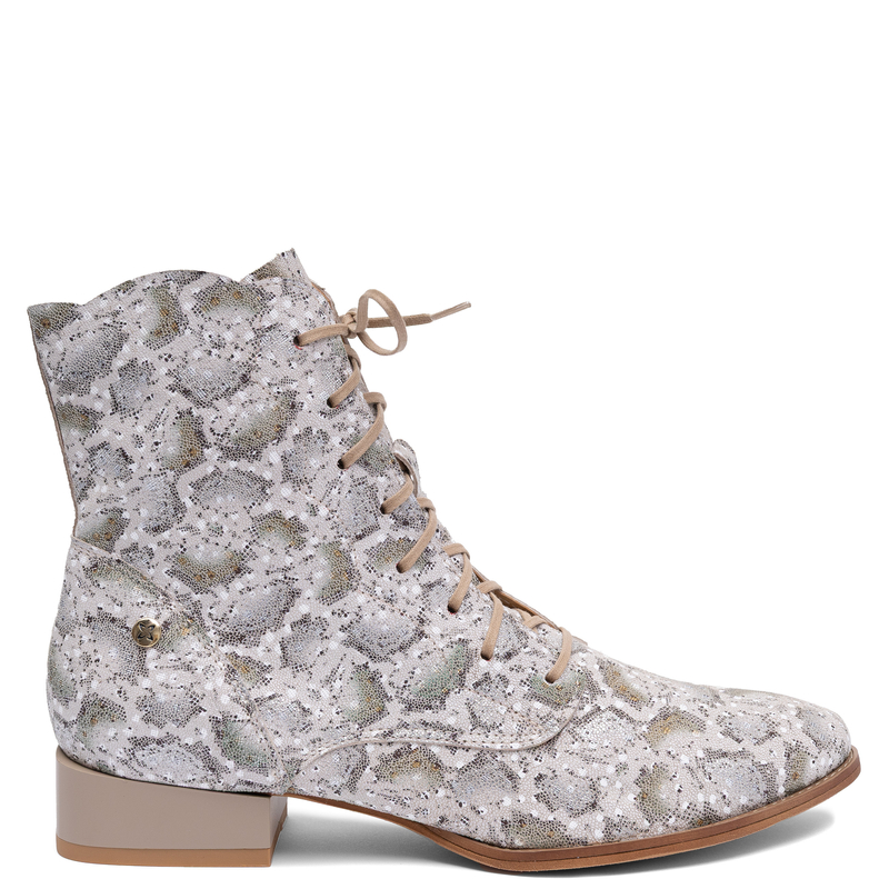 Maciejka Women's Leather Lace Up Boots Cutout Distress Beige 6391W-04/00-1