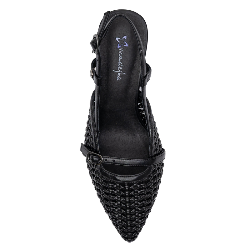 Maciejka Skórzane Plecione Czółenka Slingback na Szpilce Czarne K7446-01/00-1