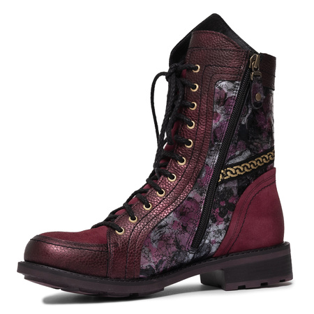 Maciejka Leather Lace-Up Ankle Boots Chain Detail Burgundy 07097-23/00-8