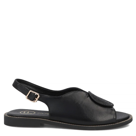 Filippo Women's Black Sandals With Decorative Ornament Flat DS6229-26-BK