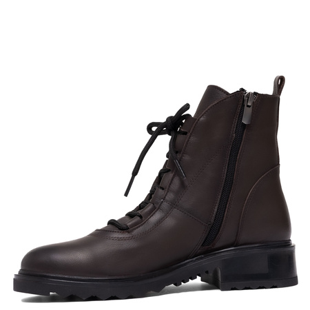 Boccato Leather Lace-Up Ankle Boots Side Zipper Chocolate Brown 342-60-R326