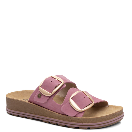 Maciejka Leather Adjustable Slides Platform Two Buckles Pink P7537-15/00-5