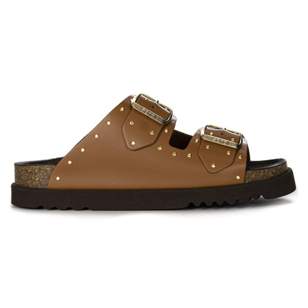 Scholl Klapki damskie skórzane Beatriz Cognac brązowe