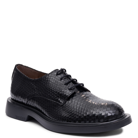 Wonders Skórzane Sznurowane Półbuty Ze Zwierzęcym Motywem Czarne A-5304 Negro