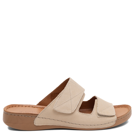 T.Sokolski Leather Velcro Slides Beige MET-350-3738