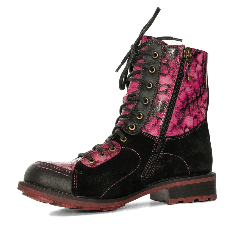 Maciejka Women's Leather Boots Black and Pink