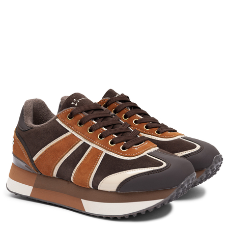 Maciejka Brązowe Skórzane Sneakersy Damskie Na Platformie Pomarańczowe M7356-02/00-7  HTML