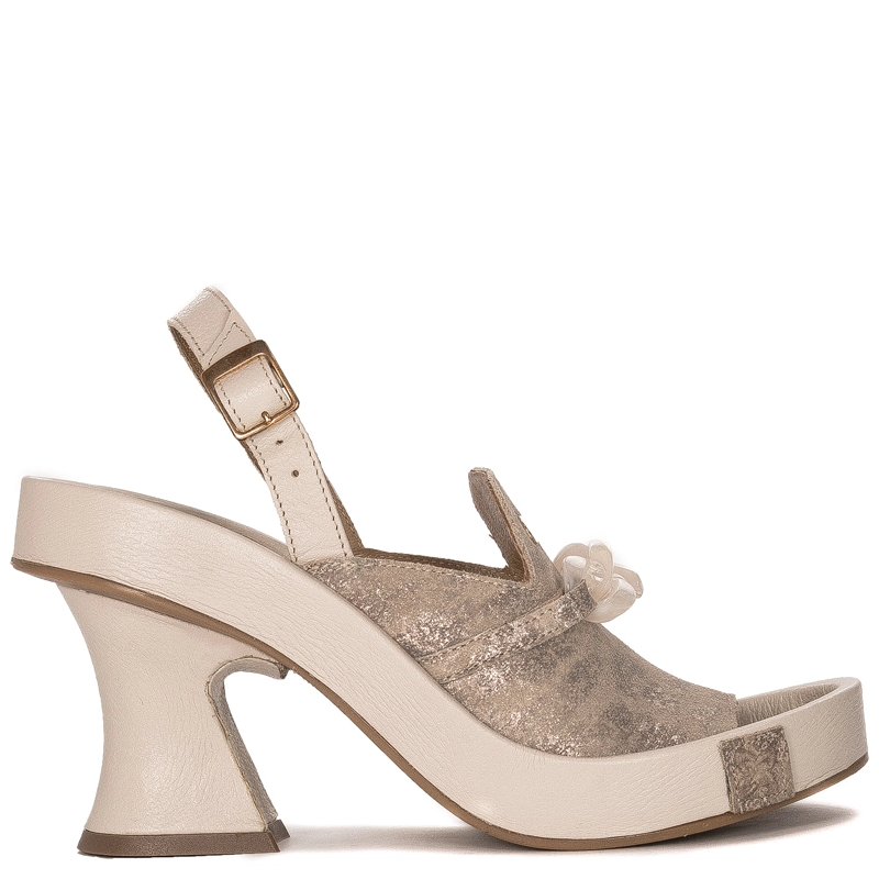 Maciejka Leather Block Heel Sandals With Metallic Finish Beige 05931-04-00-1