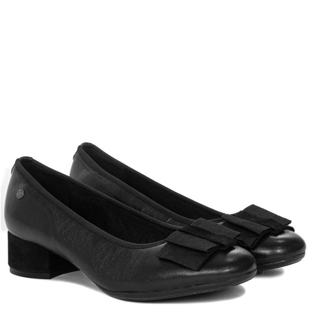 Maciejka Women’s Leather Pumps Block Heel With Bow Black P7220-01/00-7