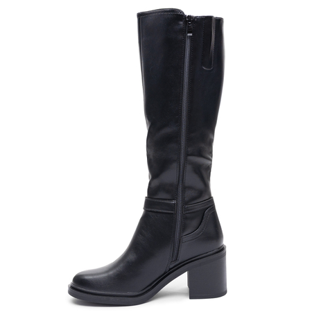 Sergio Leone Classic Insulated Block Heel Knee-High Boots Black KZ-14-BLK
