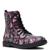Geox Lace-Up Floral Ankle Boots With Zipper Black/Pink J049QD-00004