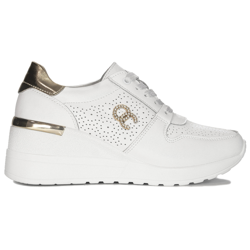 S.Barski Sneakersy damskie na platformie biało-złote