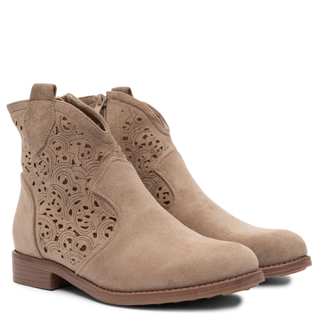 S.Barski Ażurowe Botki na Zamek Beżowe HY61-8026-BEIGE