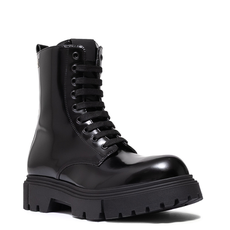 Calvin Klein Jeans Glossy Platform Ankle Boots Side-Zip Black V4A5-83133-BLACK