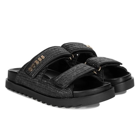 Guess Klapki Damskie Regulowane Na Rzep Klapki Na Platformie 4 Cm Czarne FLJFDE-FAP19-BLK