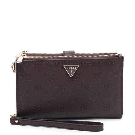 Guess Elegancki Zapinany Na Zamek Portfel Damski Z Paskiem Brązowy SWPD2222157-BROWN