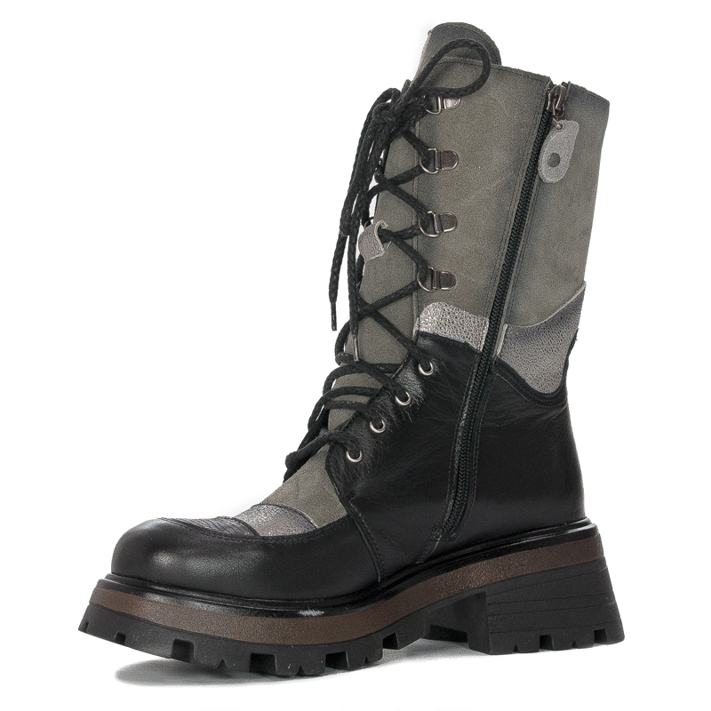 Maciejka Black + Grey Women's Lace-Up Boots