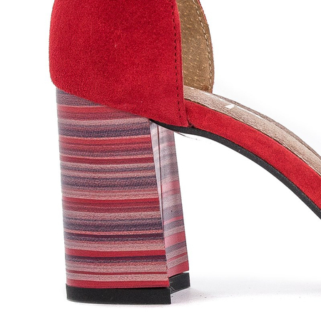 Maciejka Elegant Suede Block Heel Sandals With Ruffle Red 04144-08/00-5
