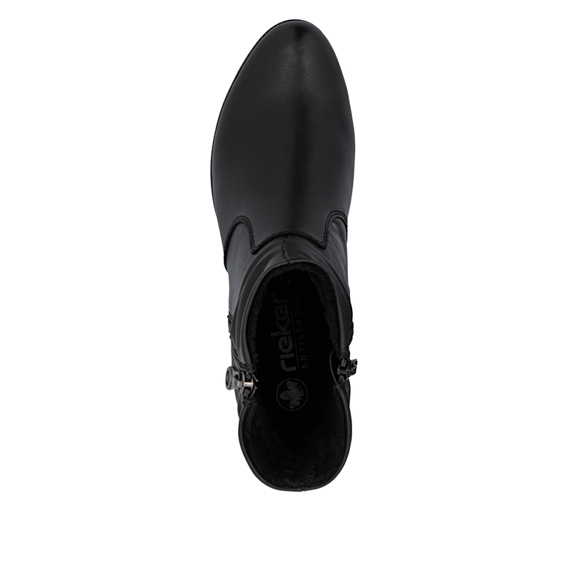 Rieker Ruched Ankle Boots Block Heel Black 78656-00-BLACK